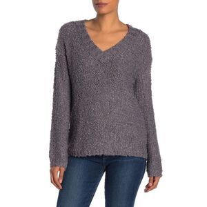 Susina Boucle Knit Gray V Neck long sleeve loose Sweater NWT Womens M